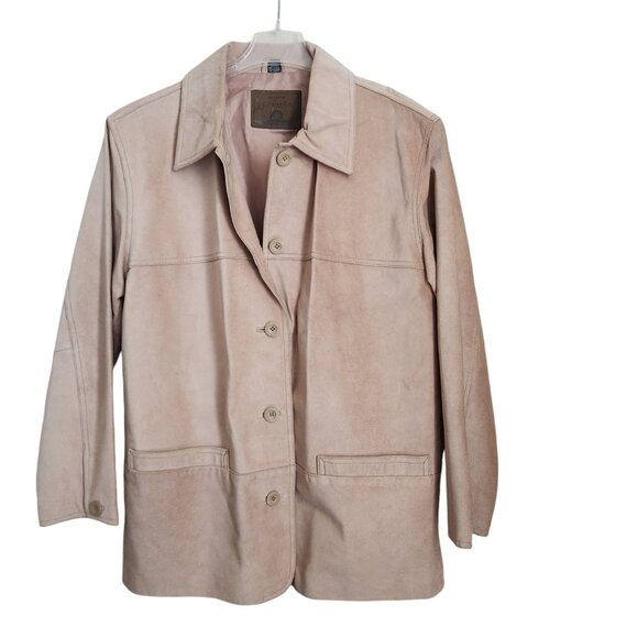 St. John's Bay Men's Large Suede‎ Leather Jacket Shacket Button Coat Beige - Picture 1 of 15